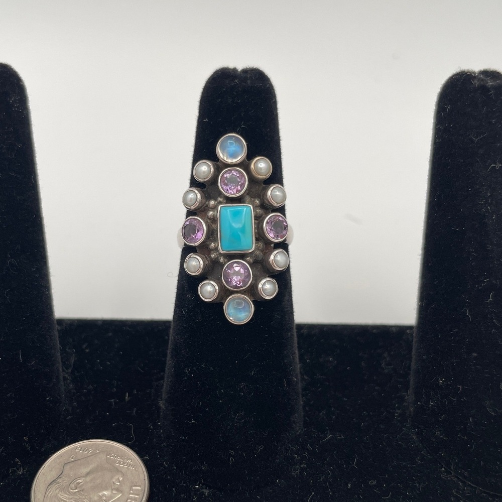 Nicky Butler Sterling Silver Female Womens Size 7 Multi-Gemstone Statement Ring